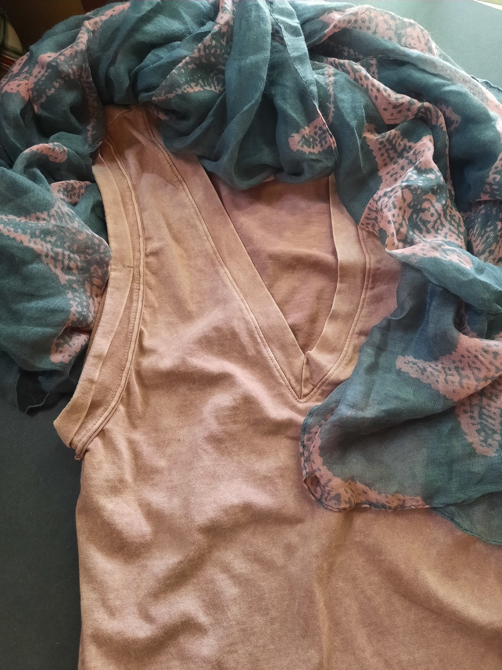 🪙NWT🏷6-Way✨Dusty Teal & Rose Scarf w/Starfish*tiny flaw*snag/see photos*as is